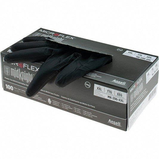 Ansell MK-296-XXL Series Microflex Midknight Disposable Gloves Size 2X-Large, 4.7 mil, Uncoated-Coated Nitrile, Industrial Grade, Unpowdered