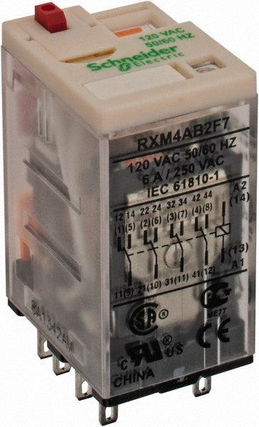 Square D RXM4AB2F7 14 Pins, 1.2 VA Power Rating, Ice Cube Electromechanical Plug-in General Purpose Relay