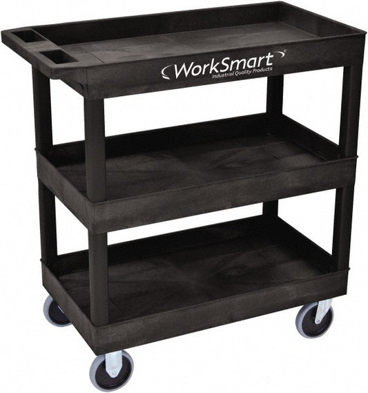 Value Collection WS-MH-PCAR-020 Shelf Utility Cart 35" Long, 18" Wide, Plastic, 500 lb Capacity, Black