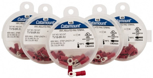 Thomas & Betts TV18-6R-XV Circular Ring Terminal Partially Insulated, 22 to 16 AWG, Crimp Connection