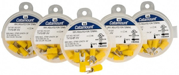 Thomas & Betts TV10-6F-XV Standard Fork Terminal Yellow, Vinyl, Partially Insulated, #6 Stud, Crimp