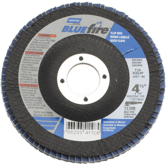 Norton 66623341108 Flap Disc 7/8" Hole, 60 Grit, Zirconia Alumina, Type 29