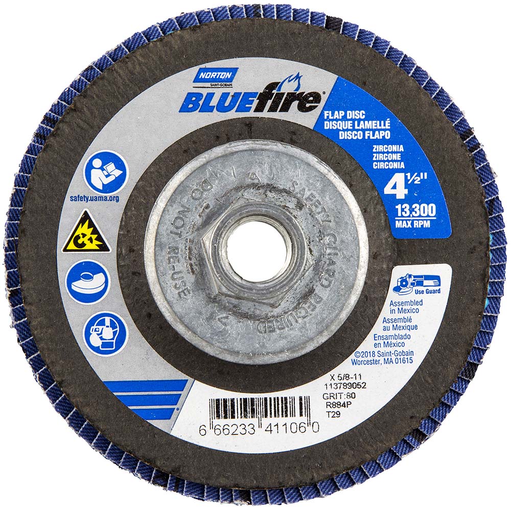 Norton 66623341106 Flap Disc 5/8-11 Hole, 80 Grit, Zirconia Alumina, Type 29