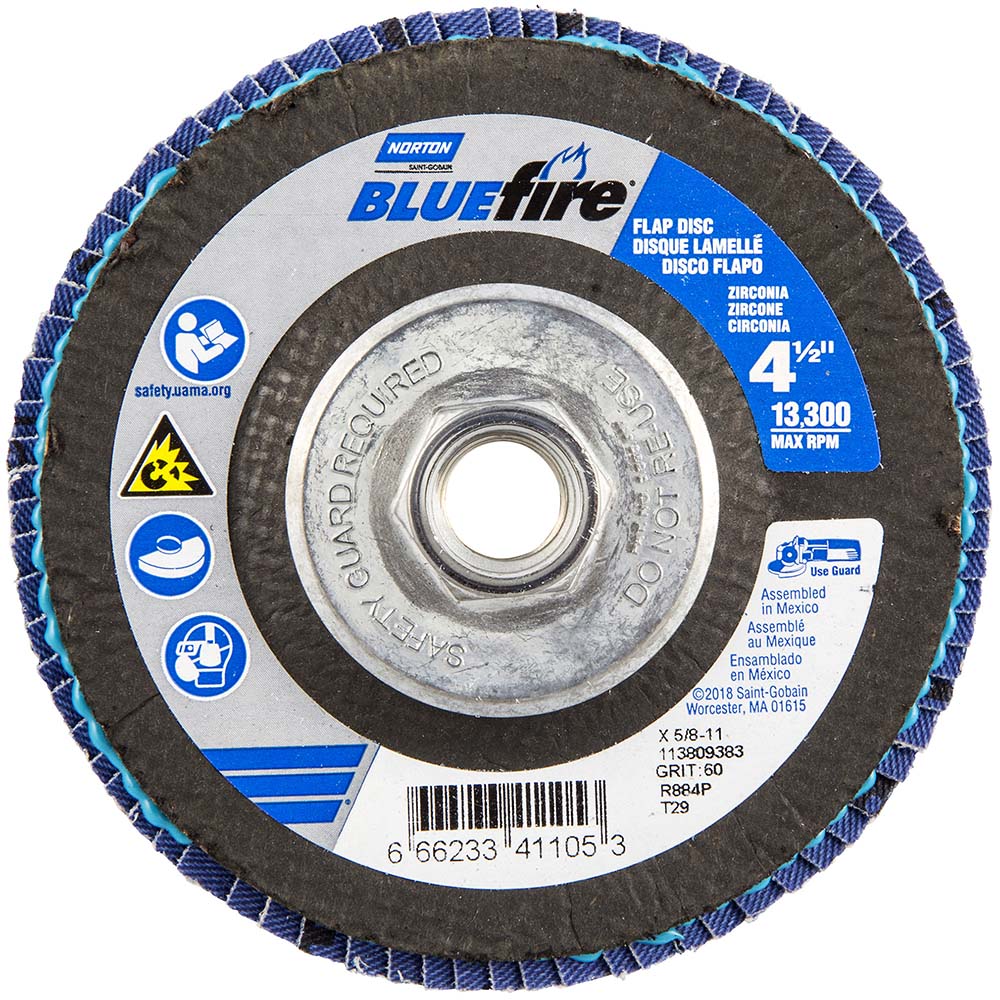 Norton 66623341105 Flap Disc 5/8-11 Hole, 60 Grit, Zirconia Alumina, Type 29