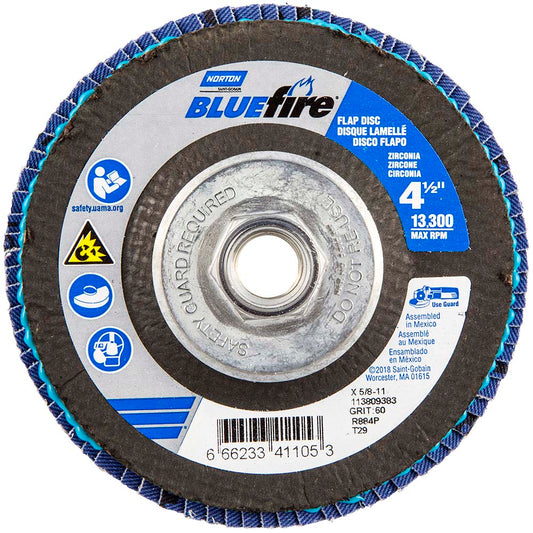 Norton 66623341105 Flap Disc 5/8-11 Hole, 60 Grit, Zirconia Alumina, Type 29