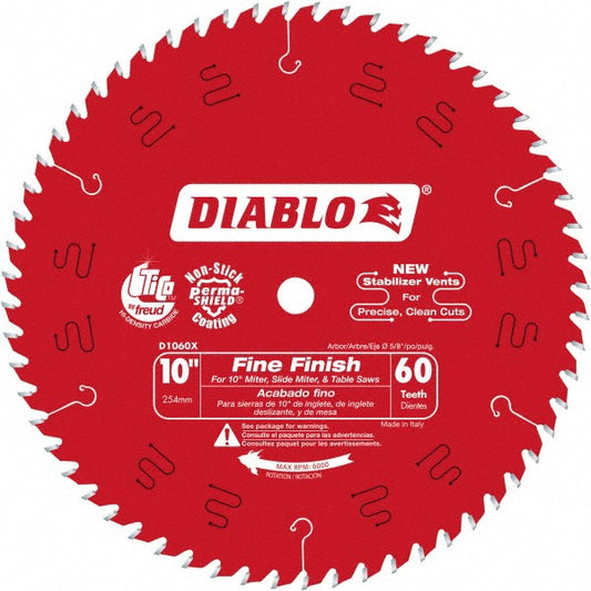 DIABLO D1060X Wet & Dry Cut Saw Blade 10" Dia, 5/8" Arbor Hole, 0.098" Kerf Width, 60 Teeth