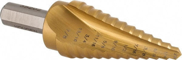Hougen 35202 Step Drill Bits 3/16" to 7/8" Hole Dia, 3/8" Shank Dia, Cobalt,  Hole Sizes