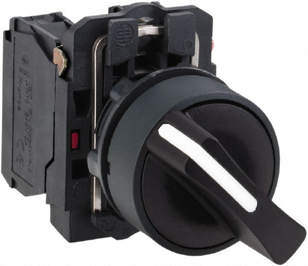 Schneider Electric XB5AD53 Selector Switch with Contact Blocks 3 Positions, Momentary (MO), Black Handle
