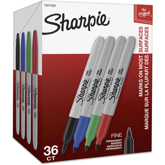 Sharpie 1921559 Permanent Marker Black, Blue, Green & Red, AP Non-Toxic, Fine Point