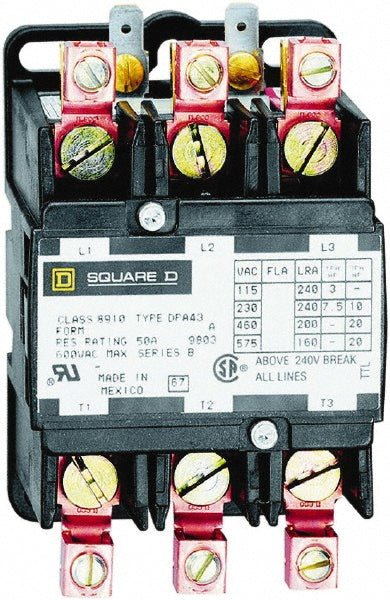 Square D 8910DPA43V09 3 Pole, 40 Amp Inductive Load, 208 to 240 Coil VAC at 60 Hz and 220 Coil VAC at 50 Hz, Definite Purpose Contactor