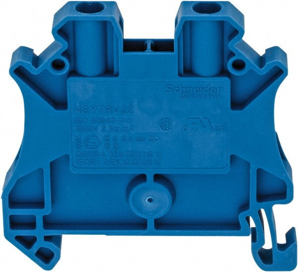 Schneider Electric NSYTRV22BL 1 Pole, 1,000 Volt, 24 Amp, -40 to 266&degF, DIN Rail Mount, Polyamide Passthrough Terminal Block