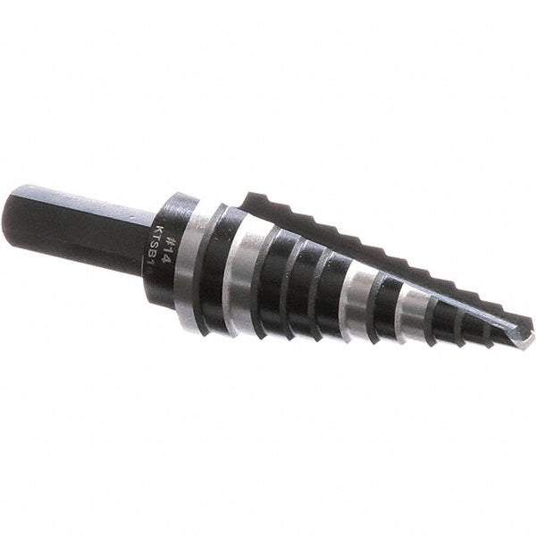 Klein Tools KTSB14 Step Drill Bits 3/16" to 7/8" Hole Dia, 3/8" Shank Dia, High Speed Steel, 12 Hole Sizes