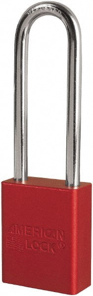 American Lock S1107RED Lockout Padlock Keyed Different, Key Retaining, Aluminum, 3" High, Plated Metal Shackle, Red