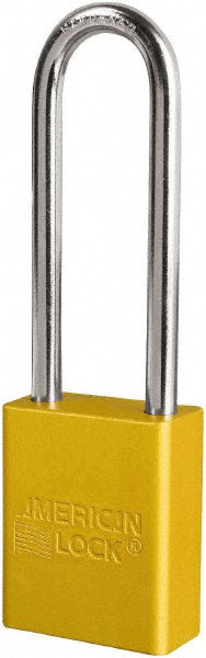 American Lock S1107YLW Lockout Padlock Keyed Different, Key Retaining, Aluminum, 3" High, Plated Metal Shackle, Yellow