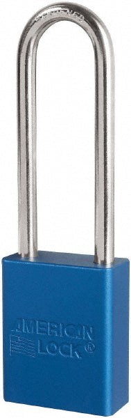 American Lock S1107BLU Lockout Padlock Keyed Different, Key Retaining, Aluminum, 3" High, Plated Metal Shackle, Blue