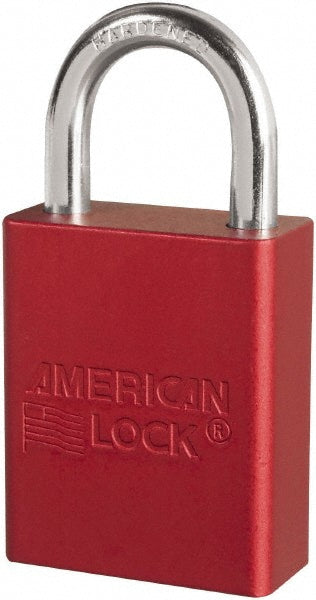 American Lock S1105RED Lockout Padlock Keyed Different, Key Retaining, Aluminum, 1" High, Plated Metal Shackle, Red