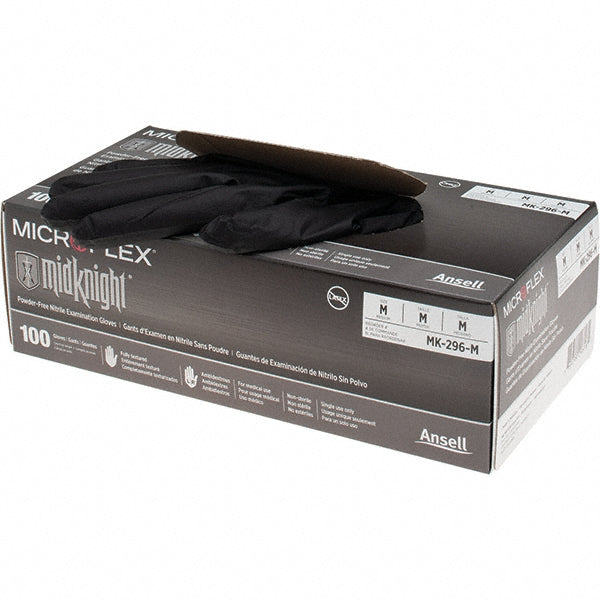 Ansell MK-296-M Series Microflex Midknight Disposable Gloves Size Medium, 4.7 mil, Uncoated-Coated Nitrile, Industrial Grade, Unpowdered