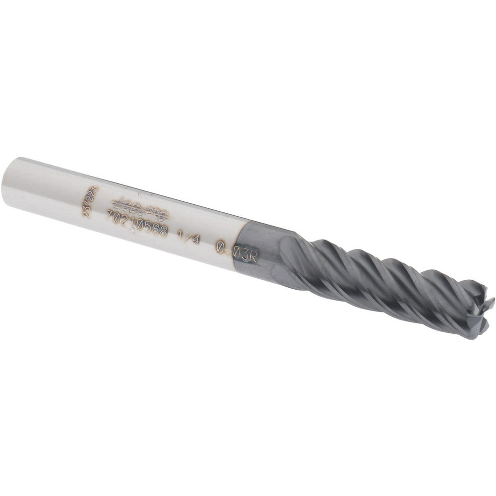 Accupro 70210588 Corner Radius End Mill 1/4" Dia, 3/4" LOC, 0.03" Radius, 5 Flutes, Solid Carbide