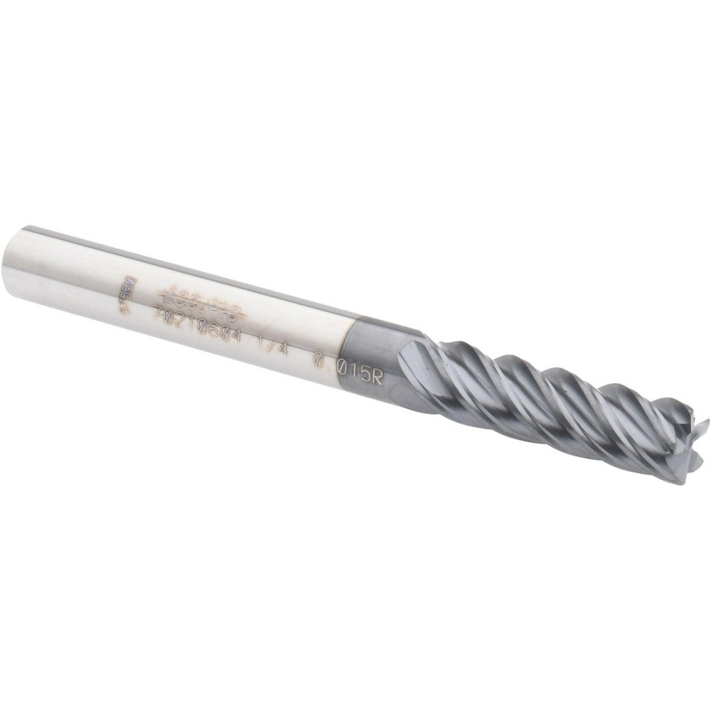Accupro 70210604 Corner Radius End Mill 1/4" Dia, 3/4" LOC, 0.015" Radius, 5 Flutes, Solid Carbide