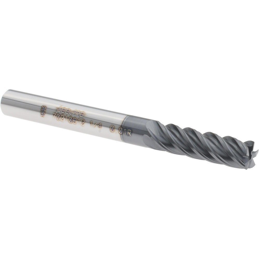 Accupro 70210612 Corner Radius End Mill 1/4" Dia, 3/4" LOC, 0.0100" Radius, 5 Flute, Solid Carbide