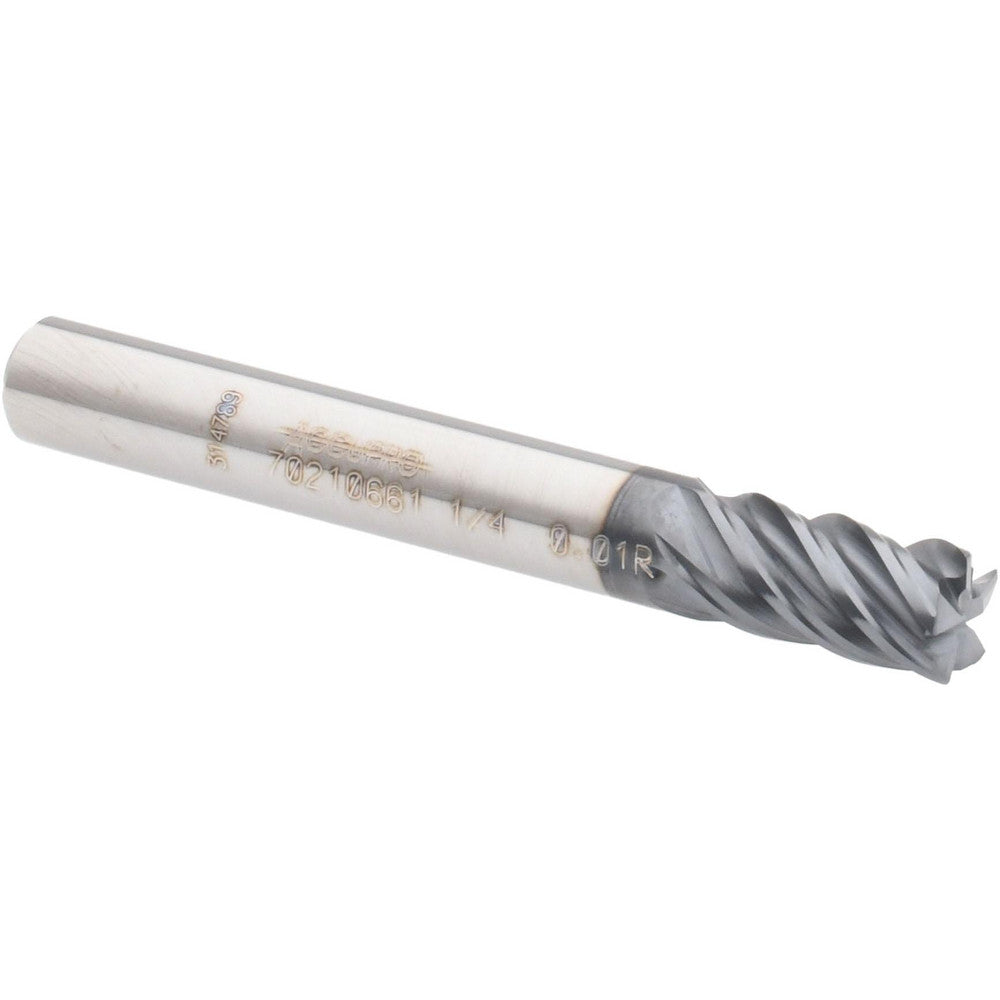 Accupro 70210661 Corner Radius End Mill 1/4" Dia, 3/8" LOC, 0.01" Radius, 5 Flutes, Solid Carbide