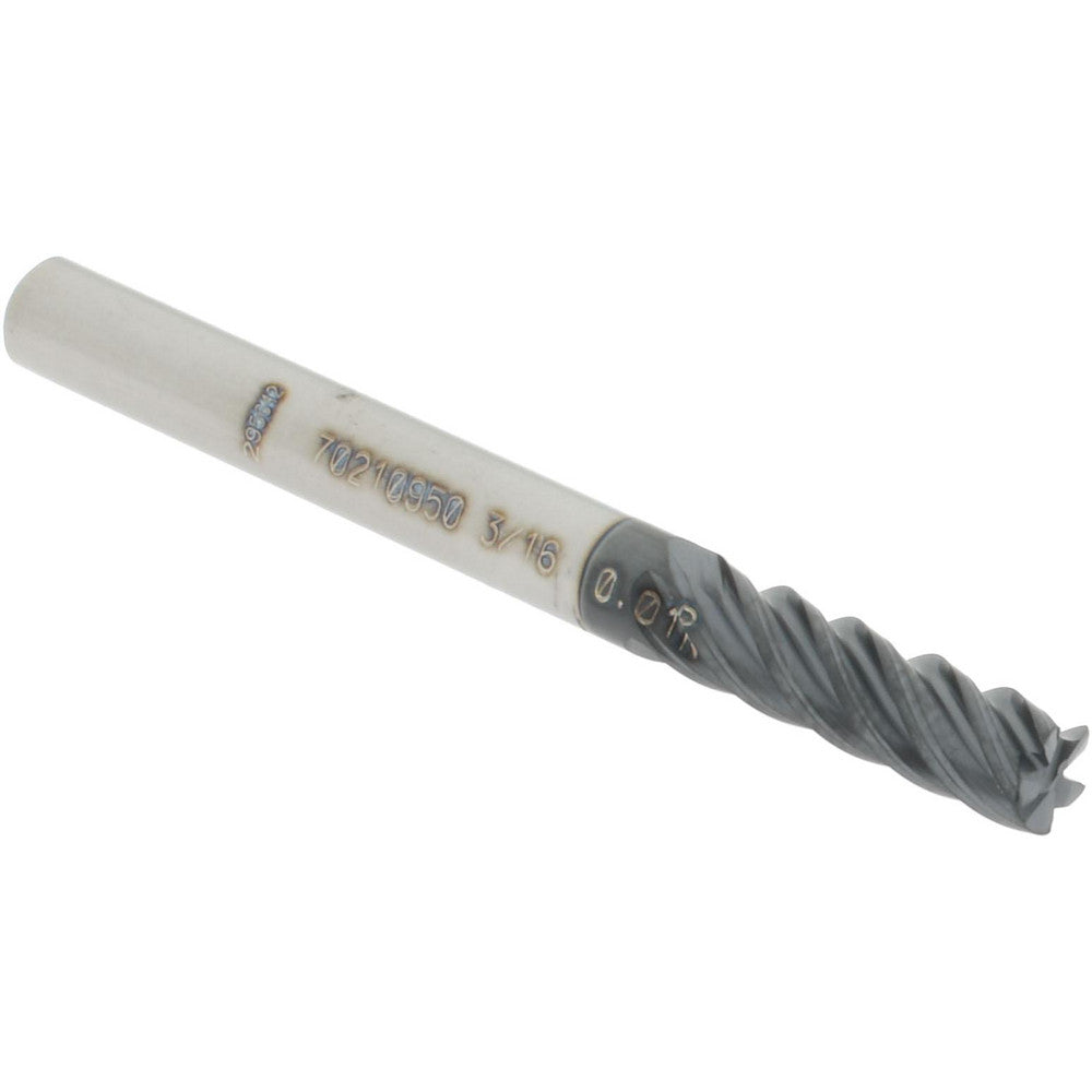 Accupro 70210950 Corner Radius End Mill 3/16" Dia, 5/8" LOC, 0.01" Radius, 5 Flutes, Solid Carbide