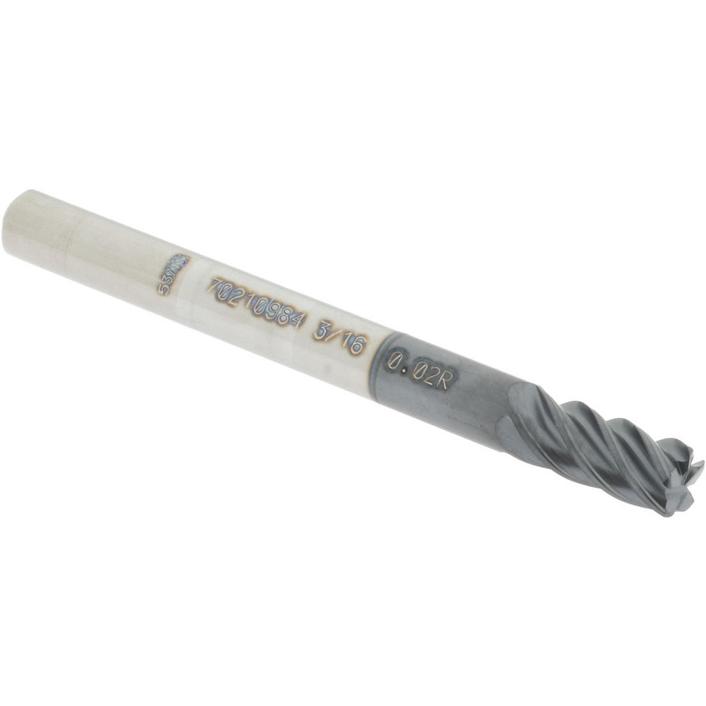 Accupro 70210984 Corner Radius End Mill 3/16" Dia, 3/8" LOC, 0.02" Radius, 5 Flutes, Solid Carbide