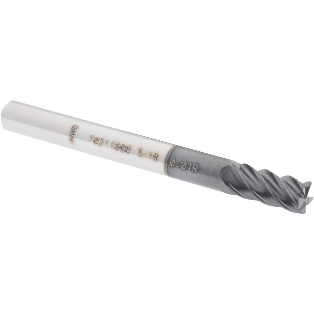 Accupro 70211008 Corner Radius End Mill 3/16" Dia, 3/8" LOC, 0.01" Radius, 5 Flutes, Solid Carbide