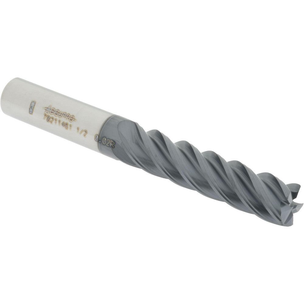 Accupro 70211461 Corner Radius End Mill 1/2" Dia, 2" LOC, 0.02" Radius, 5 Flutes, Solid Carbide
