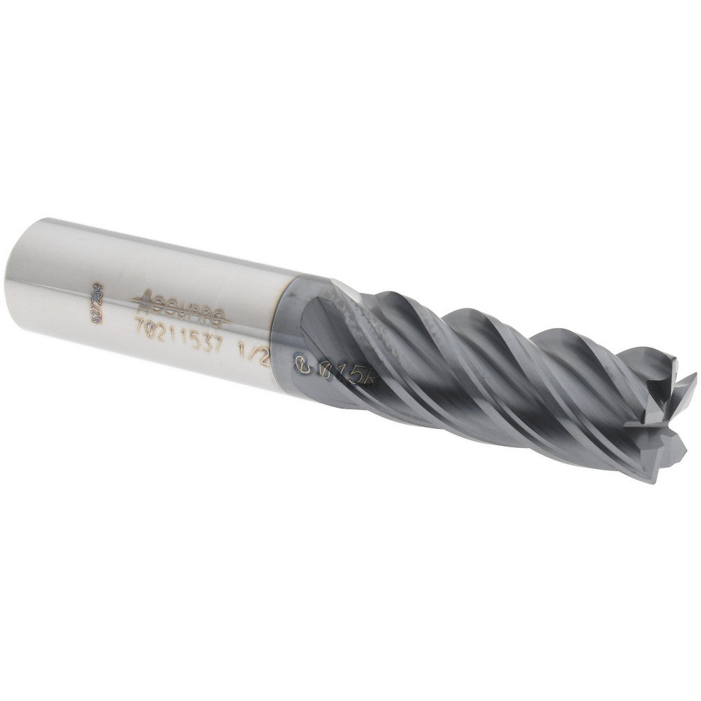 Accupro 70211537 Corner Radius End Mill 1/2" Dia, 1-1/4" LOC, 0.015" Radius, 5 Flutes, Solid Carbide