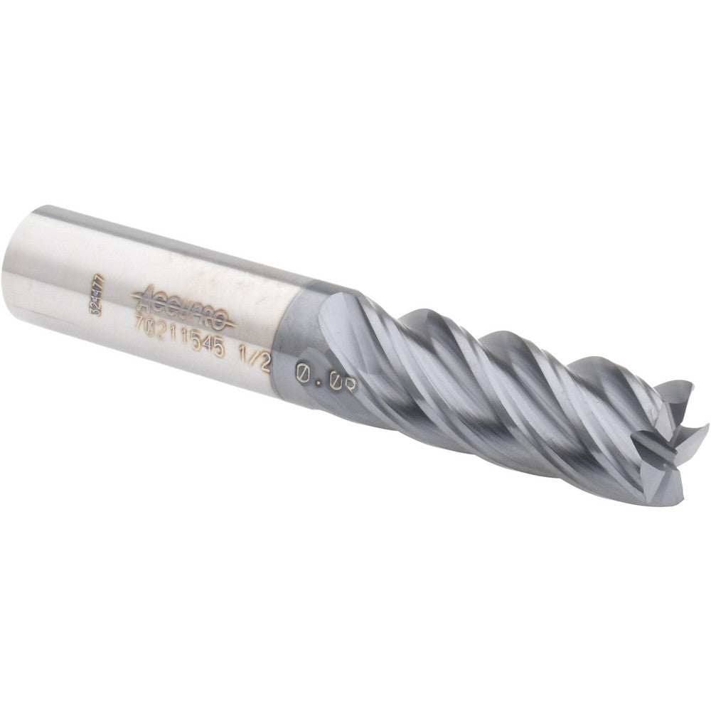 Accupro 70211545 Corner Radius End Mill 1/2" Dia, 1-1/4" LOC, 0.01" Radius, 5 Flutes, Solid Carbide