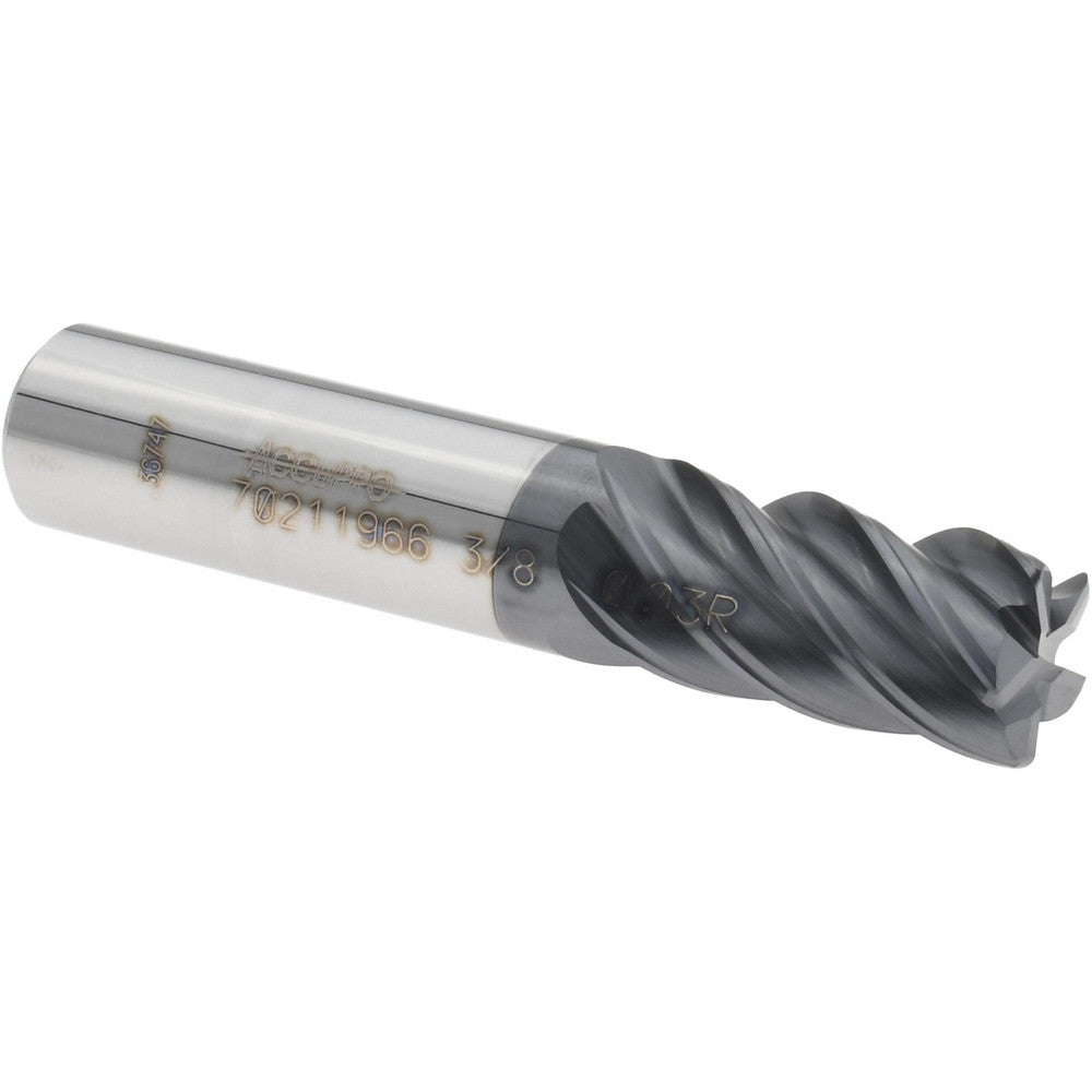 Accupro 70211966 Corner Radius End Mill 3/8" Dia, 5/8" LOC, 0.0300" Radius, 5 Flute, Solid Carbide