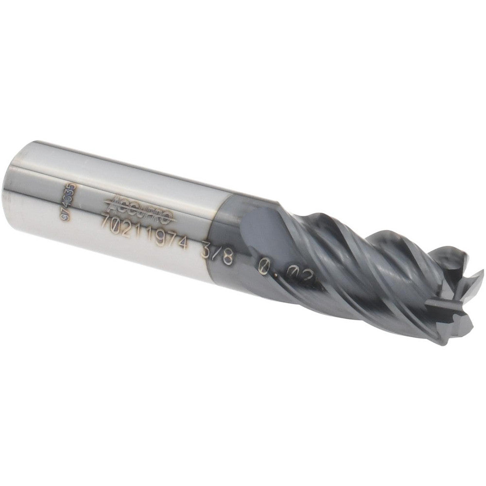 Accupro 70211974 Corner Radius End Mill 3/8" Dia, 5/8" LOC, 0.0200" Radius, 5 Flute, Solid Carbide