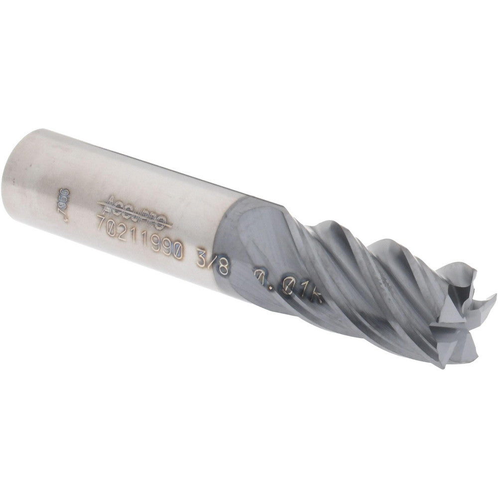 Accupro 70211990 Corner Radius End Mill 3/8" Dia, 5/8" LOC, 0.01" Radius, 5 Flutes, Solid Carbide