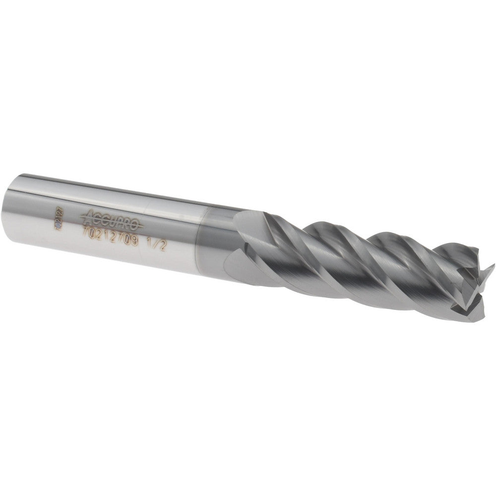 Accupro 70212709 Square End Mill 1/2'' Dia, 1-1/2'' LOC, 1/2'' Shank Dia, 3-1/2'' OAL, 4 Flutes, Solid Carbide