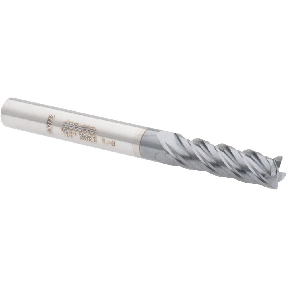 Accupro 70213863 Square End Mill 1/4'' Dia, 3/4'' LOC, 1/4'' Shank Dia, 2-1/2'' OAL, 4 Flutes, Solid Carbide