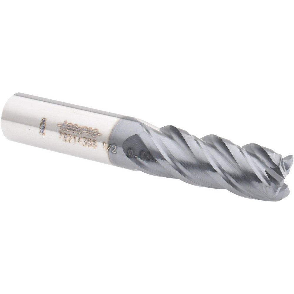 Accupro 70214366 Corner Radius End Mill 1/2" Dia, 1-1/4" LOC, 0.06" Radius, 4 Flutes, Solid Carbide