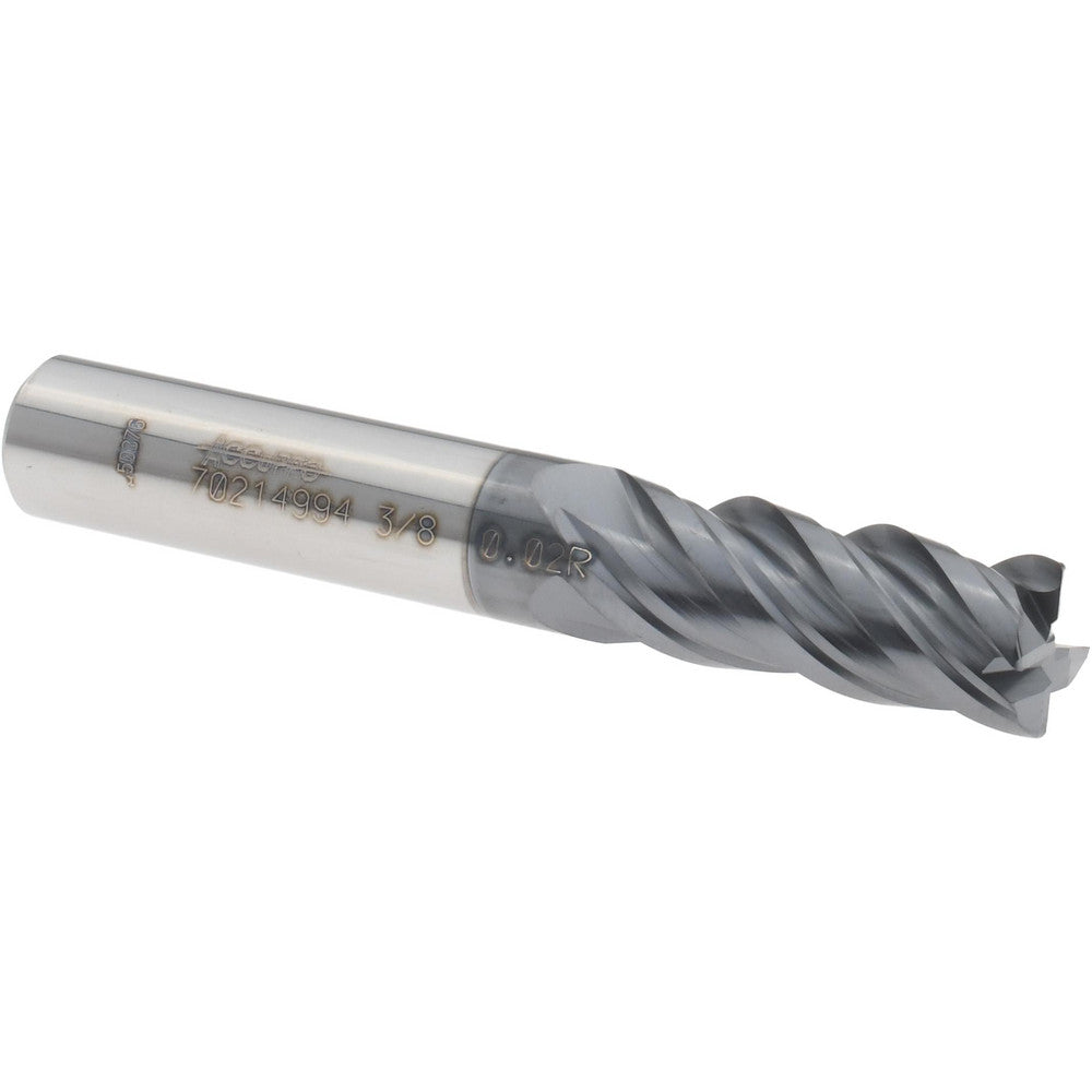 Accupro 70214994 Corner Radius End Mill 3/8" Dia, 7/8" LOC, 0.0200" Radius, 4 Flute, Solid Carbide