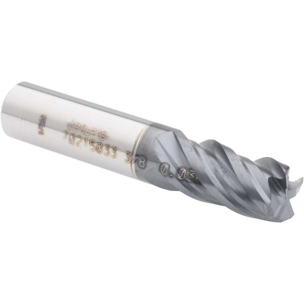 Accupro 70215033 Corner Radius End Mill 3/8" Dia, 5/8" LOC, 0.03" Radius, 4 Flutes, Solid Carbide