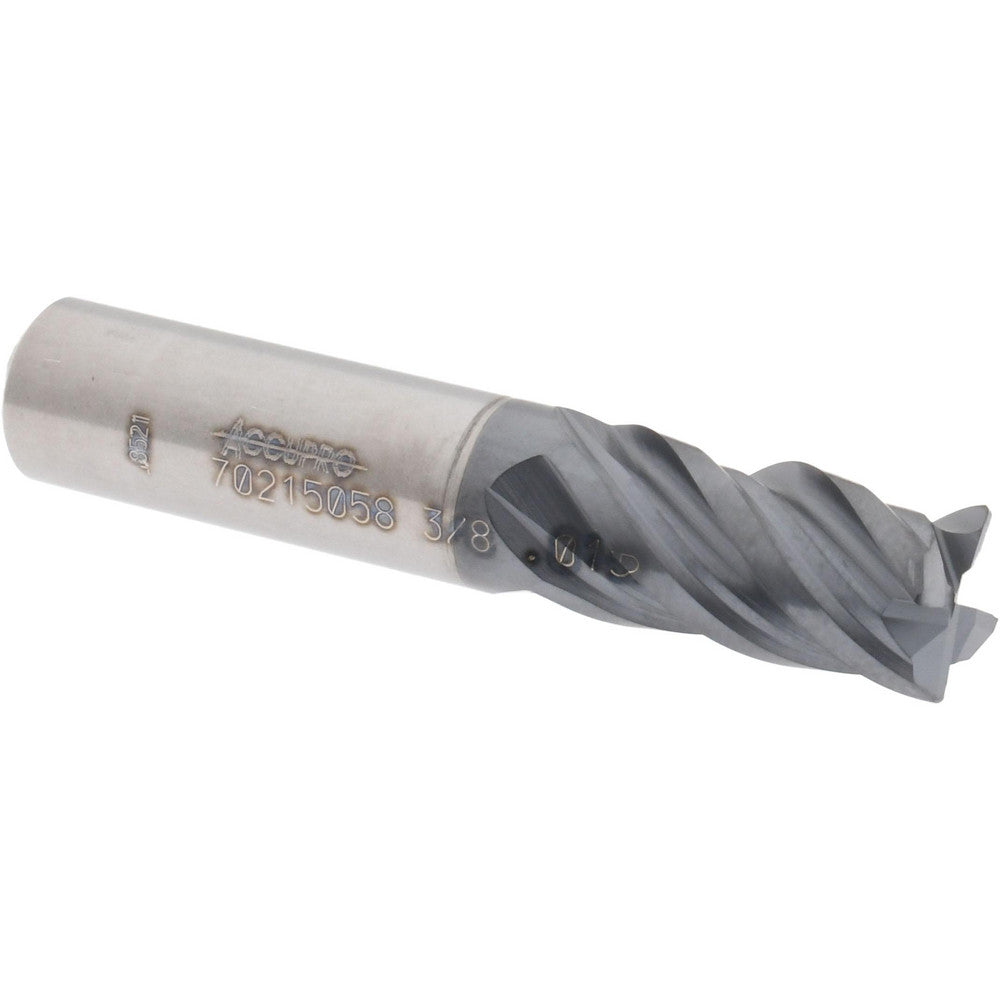 Accupro 70215058 Corner Radius End Mill 3/8" Dia, 5/8" LOC, 0.015" Radius, 4 Flutes, Solid Carbide
