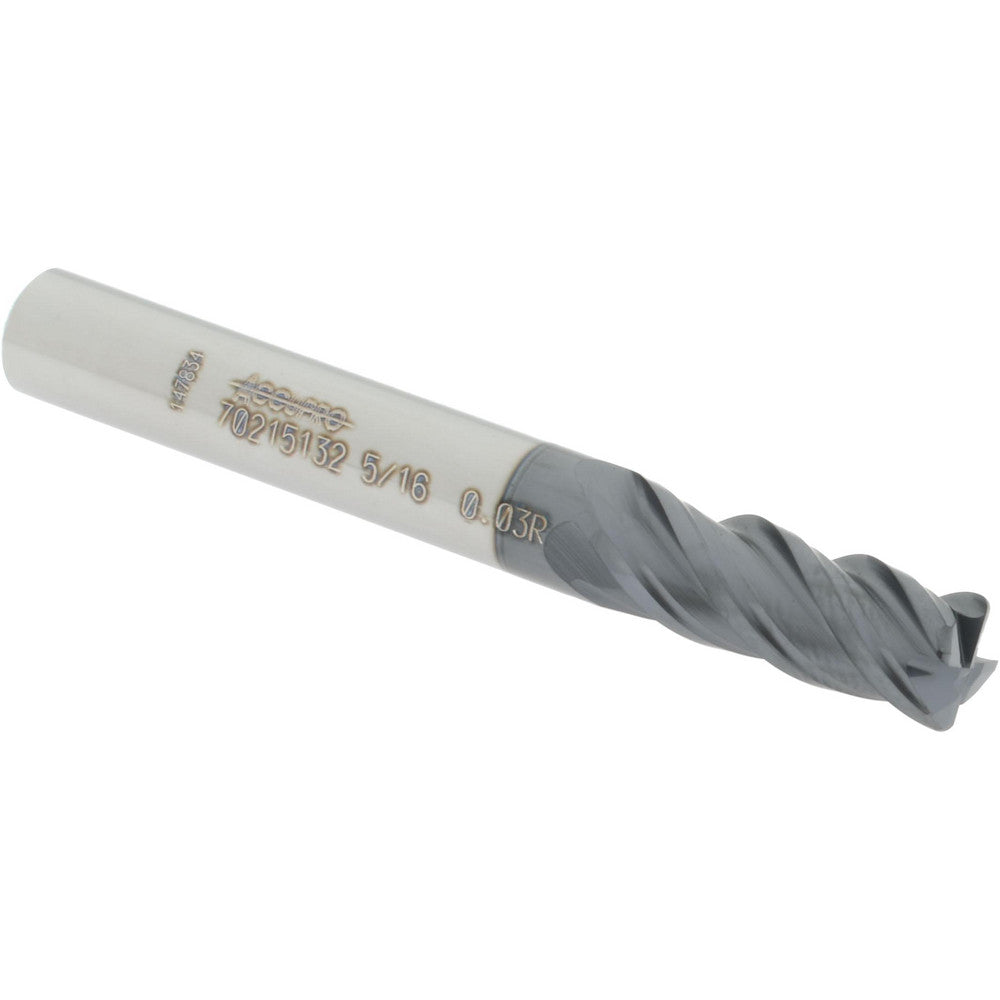 Accupro 70215132 Corner Radius End Mill 5/16" Dia, 3/4" LOC, 0.03" Radius, 4 Flutes, Solid Carbide