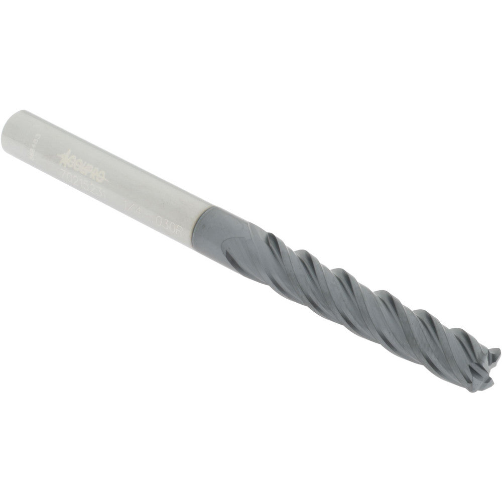 Accupro 70215231 Corner Radius End Mill 1/4" Dia, 1-1/4" LOC, 0.03" Radius, 4 Flutes, Solid Carbide