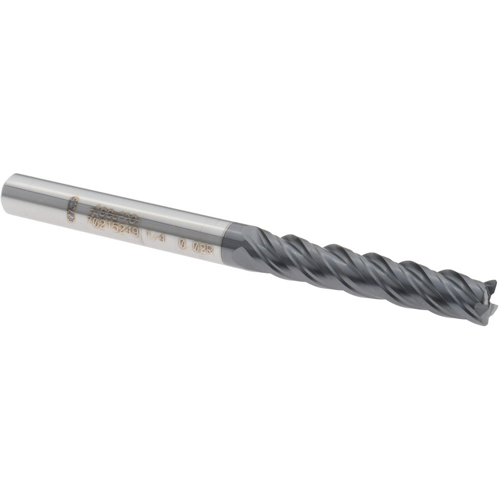 Accupro 70215249 Corner Radius End Mill 1/4" Dia, 1-1/4" LOC, 0.0200" Radius, 4 Flute, Solid Carbide