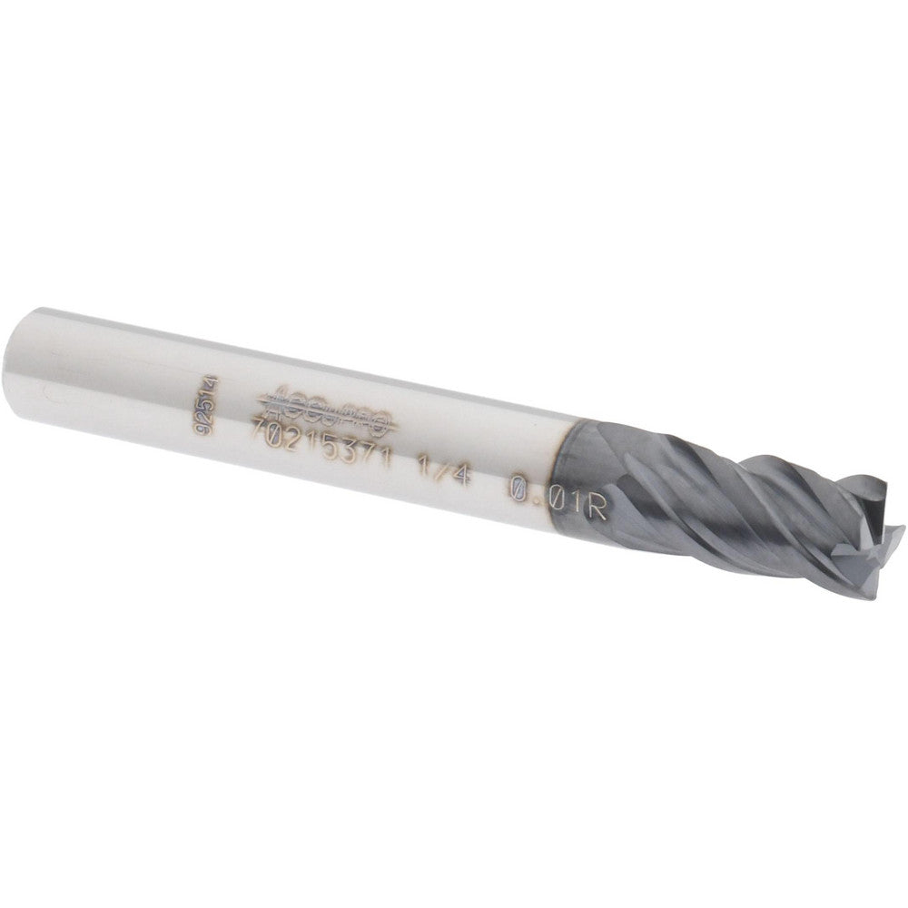 Accupro 70215371 Corner Radius End Mill 1/4" Dia, 3/8" LOC, 0.01" Radius, 4 Flutes, Solid Carbide