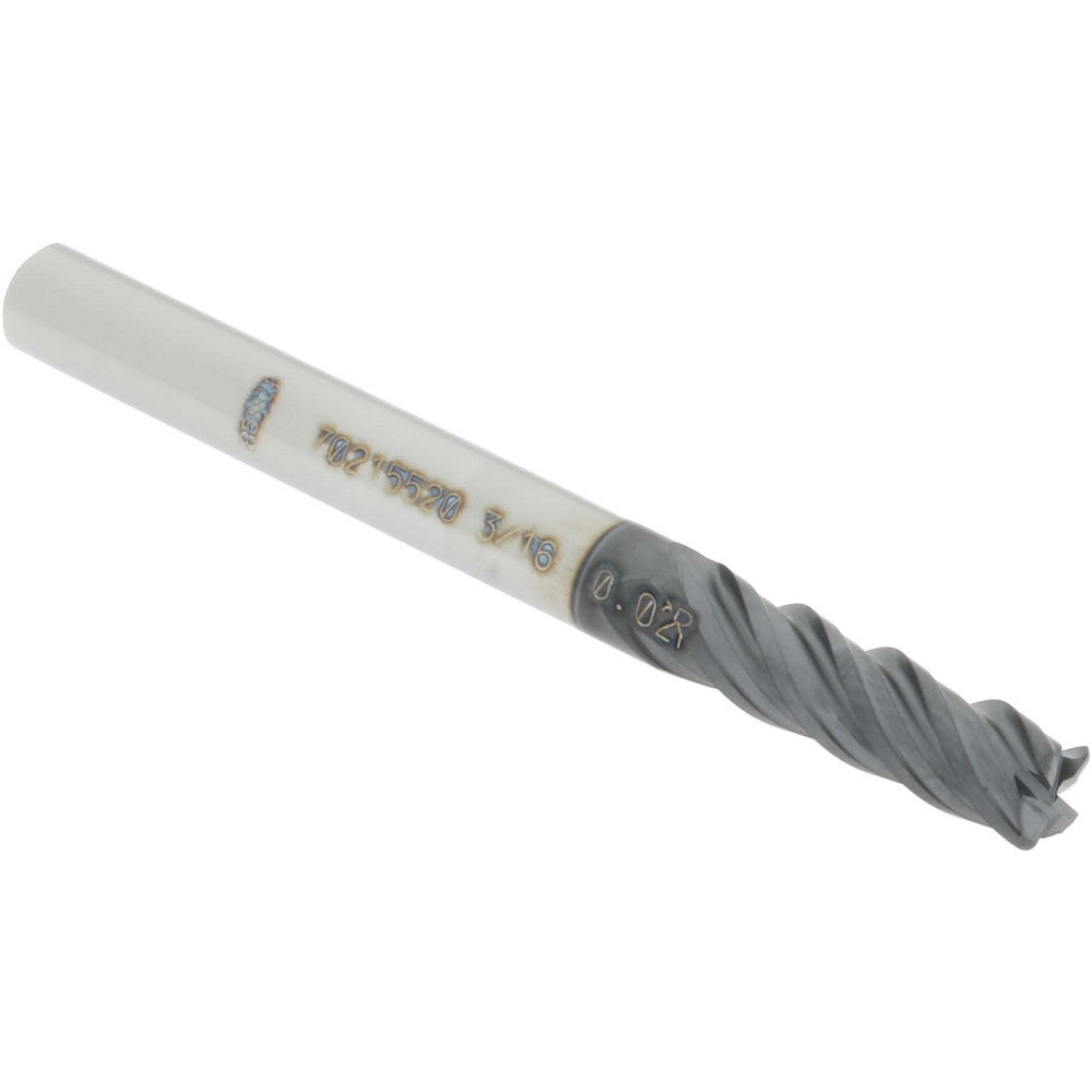 Accupro 70215520 Corner Radius End Mill 3/16" Dia, 5/8" LOC, 0.02" Radius, 4 Flutes, Solid Carbide