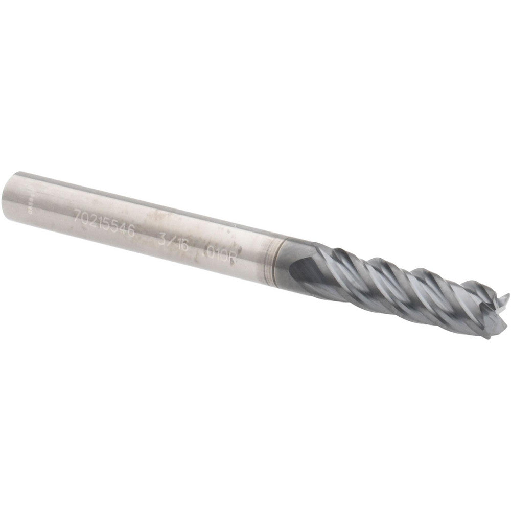 Accupro 70215546 Corner Radius End Mill 3/16" Dia, 5/8" LOC, 0.01" Radius, 4 Flutes, Solid Carbide