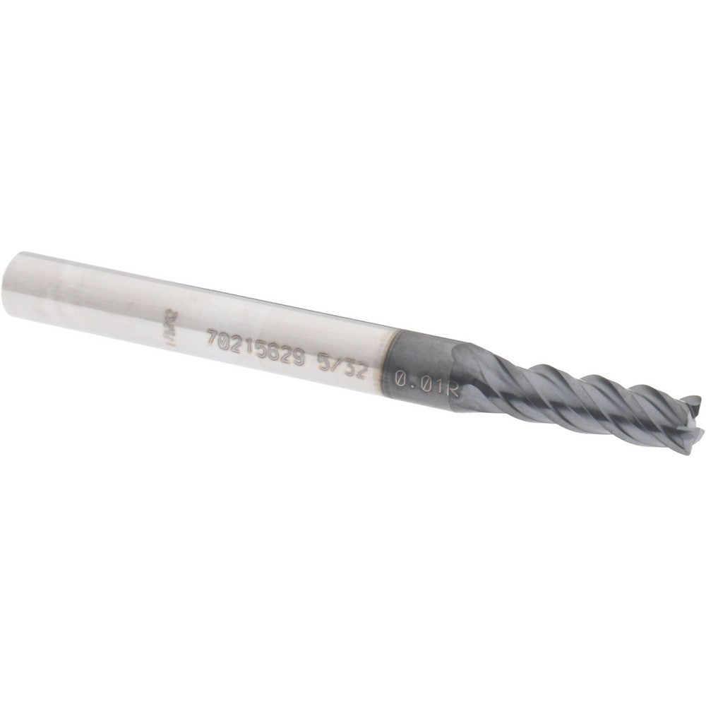 Accupro 70215629 Corner Radius End Mill 0.1562" Dia, 1/2" LOC, 0.01" Radius, 4 Flutes, Solid Carbide