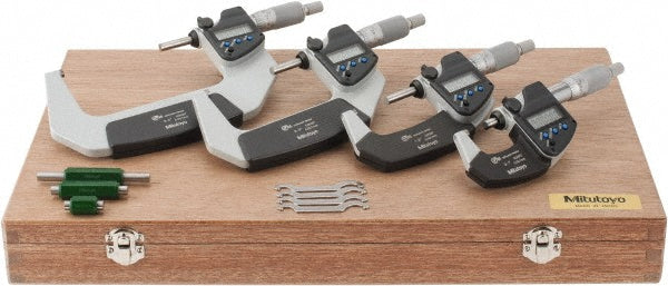 Mitutoyo 293-961-32 0 to 4" Range, 0.001mm Resolution, IP65, 4 Piece Electronic Outside Micrometer Sets