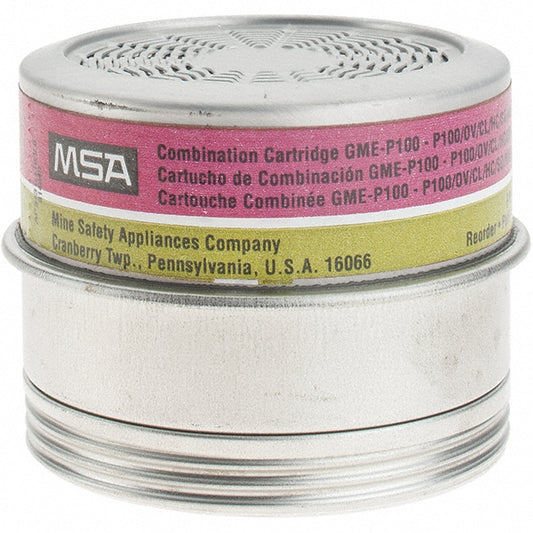 MSA 815182 Pack of (6), Organic Vapor, Chlorine, Sulfur, Dioxide & Hydrogen Chloride, Hydrogen Sulfide, Ammonia, Methylamine, Formaldehyde, Hydrogen Fluoride & Particulate Protection PAPR Combination Multi-Gas/P100 Particulate Filter Cartridges
