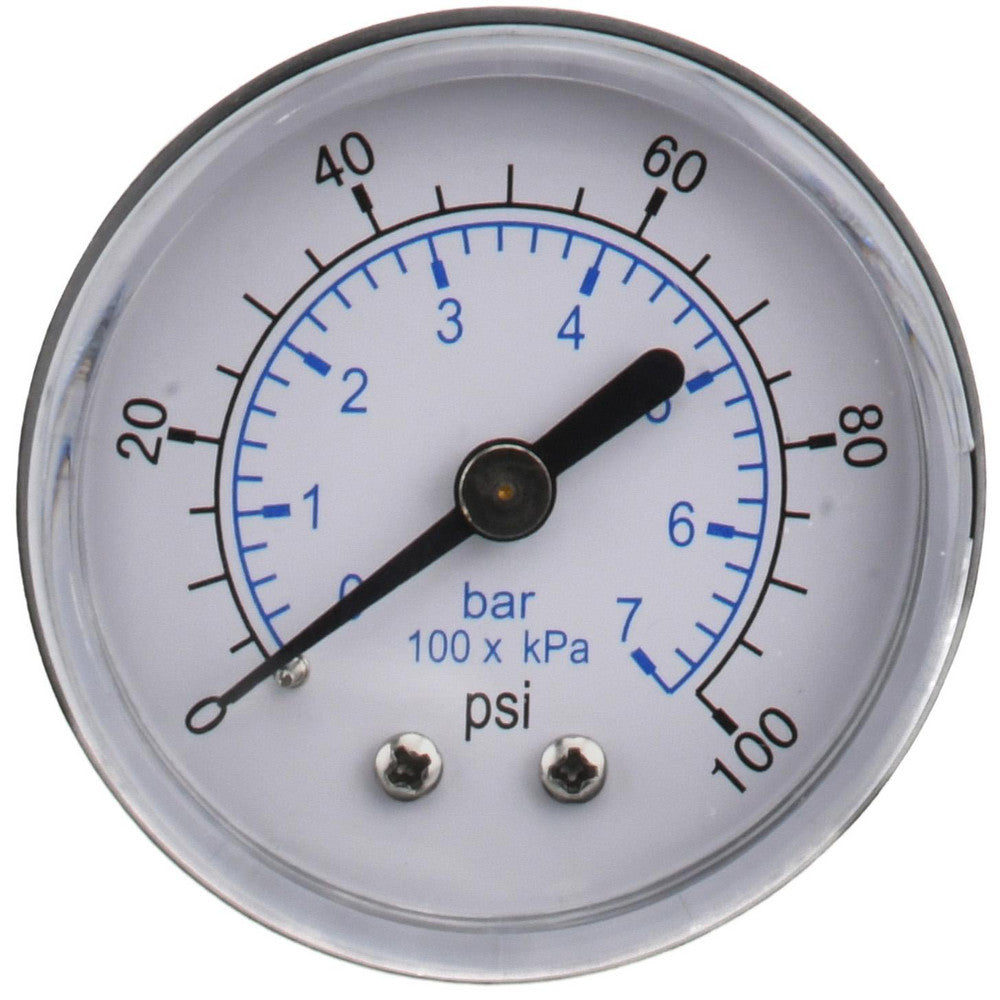 Value Collection 111CB20100 Pressure Gauge 2" Dial, 100 psi, 1/4" Thread, NPT, Center Back Mount